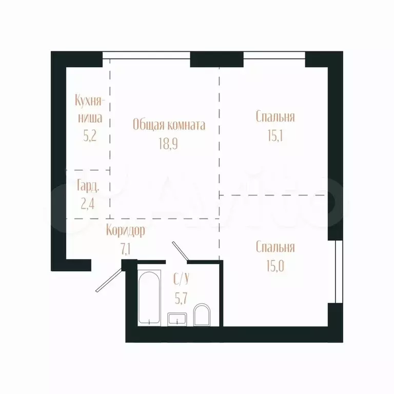 3-к. квартира, 69,4 м, 5/9 эт. - Фото 1