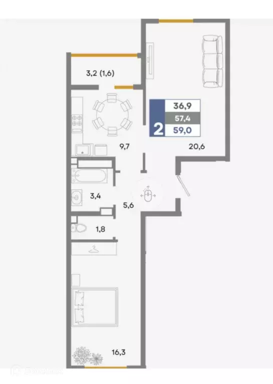 Продаётся 2-к квартира, 59 м - Фото 1