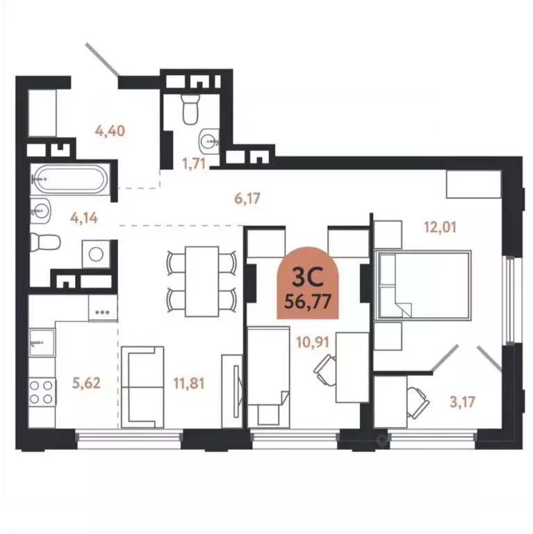 3-к кв. Томская область, Томск просп. Ленина, 206В (56.7 м) - Фото 1