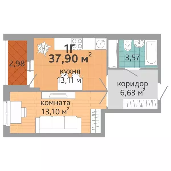 1-комнатная квартира: Екатеринбург, улица Краснолесья, 108/3 (37.9 м) - Фото 1
