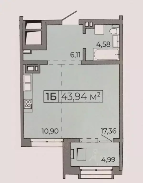 1-к кв. Иркутская область, Иркутск Байкальская ул., 87 (44.3 м) - Фото 0