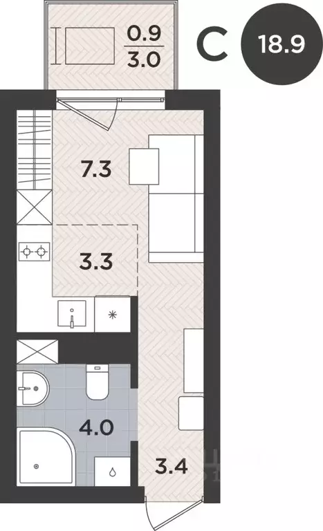 1-к кв. Калининградская область, Калининград Тихорецкая ул. (18.9 м) - Фото 1