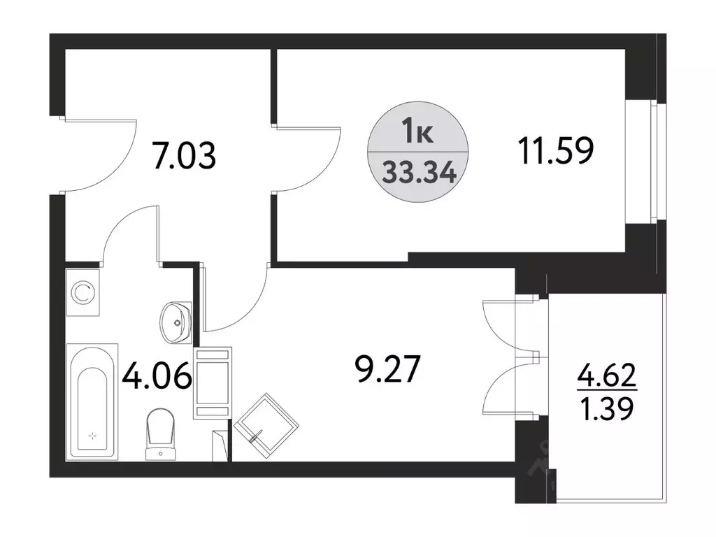1-к кв. Московская область, Щелково Полевая ул., 4А (33.34 м) - Фото 1