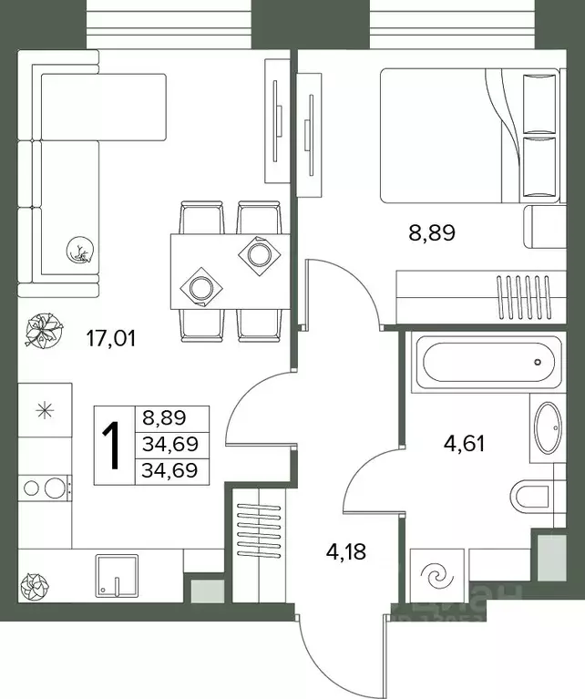 2-к кв. Московская область, Серпухов  (34.69 м) - Фото 1