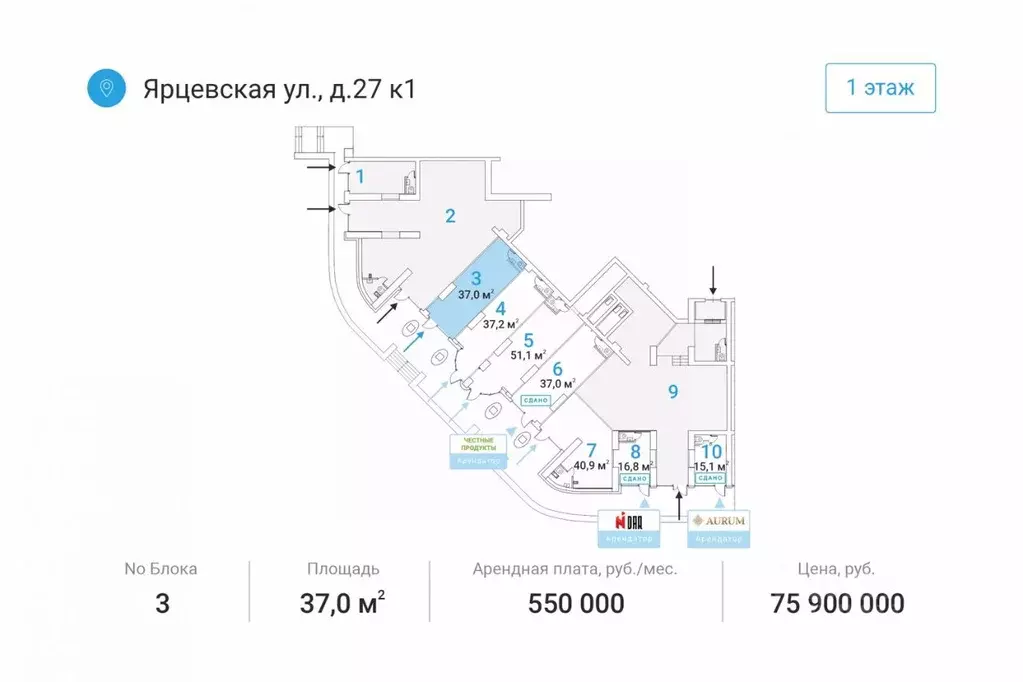 Торговая площадь в Москва Ярцевская ул., 27к1 (37 м) - Фото 0