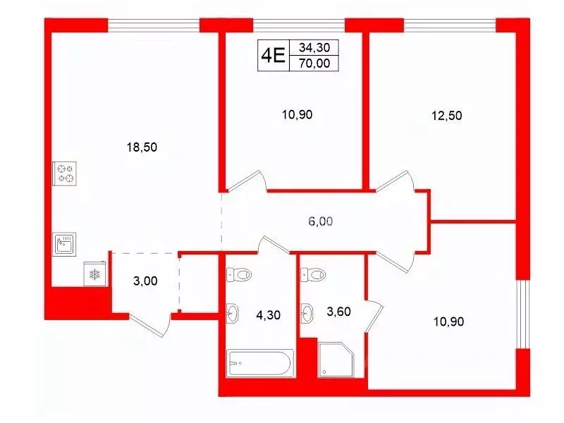 3-к кв. Санкт-Петербург ул. Шкапина, 15 (70.0 м) - Фото 2