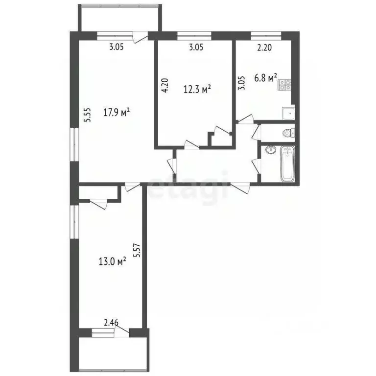 3-к кв. Ярославская область, Тутаев Комсомольская ул., 91 (59.8 м) - Фото 0