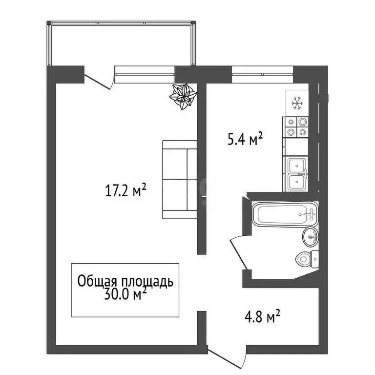 1-комнатная квартира: Новосибирск, улица Жуковского, 106 (30 м) - Фото 0