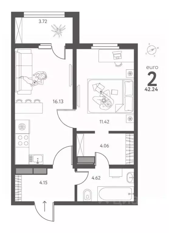 1-к кв. Липецкая область, Липецк ул. Механизаторов, 15Б (43.8 м) - Фото 2