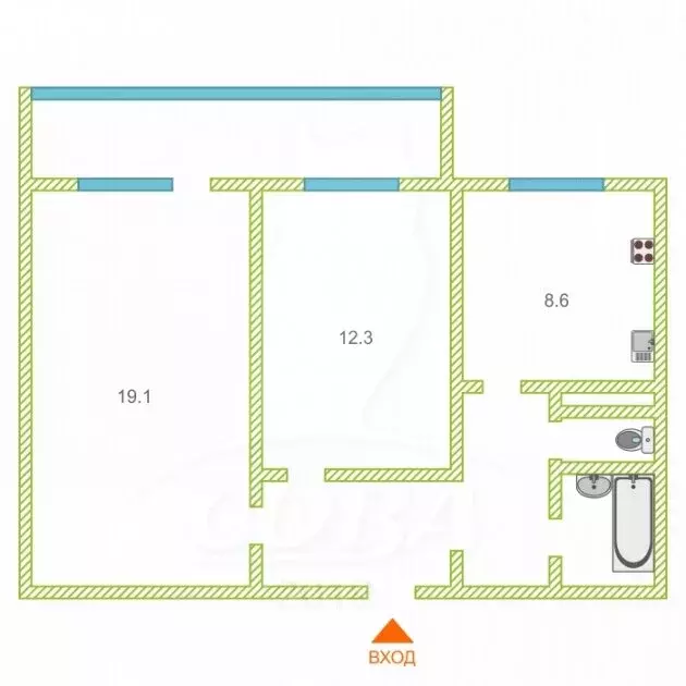 2-комнатная квартира: Тюмень, Полевая улица, 12А (53 м) - Фото 2