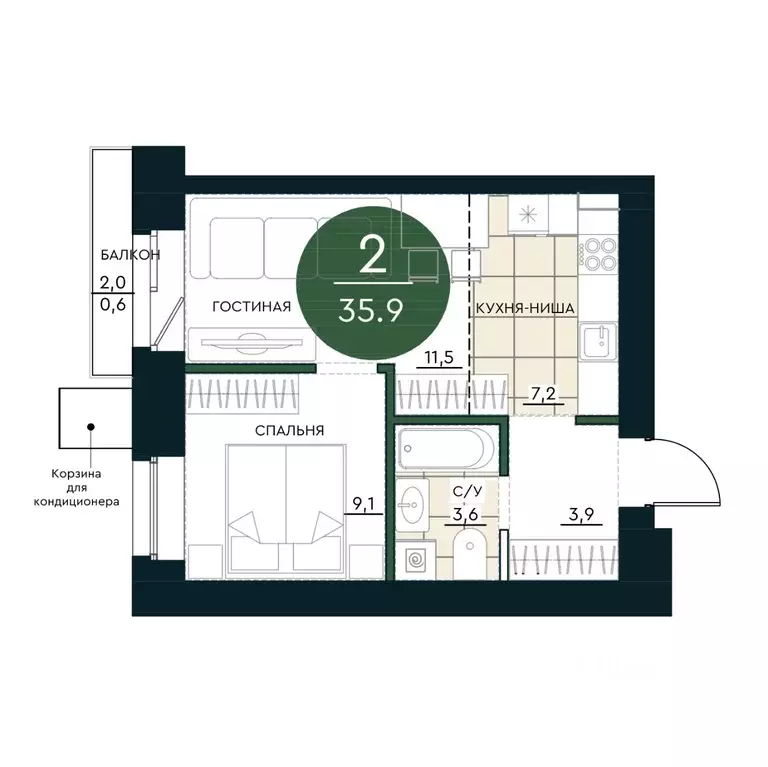 2-к кв. Красноярский край, Красноярск Калина Долина жилой комплекс ... - Фото 1