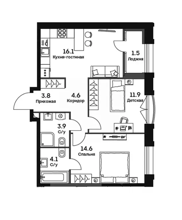 3-к кв. Москва Эра жилой комплекс, 1 (60.5 м) - Фото 1