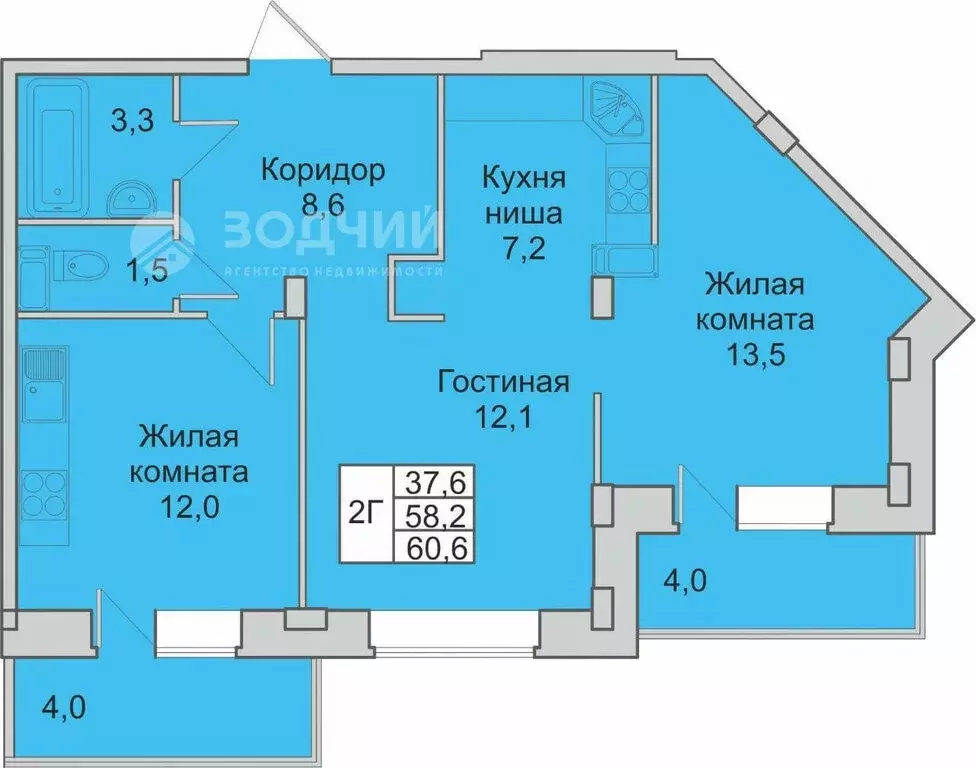 2-комнатная квартира: Новочебоксарск, Зелёный бульвар, 3А (60.6 м) - Фото 0