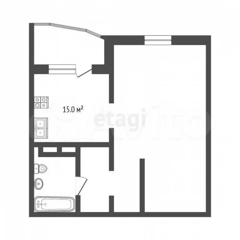 1-к. квартира, 41 м, 5/15 эт. - Фото 0