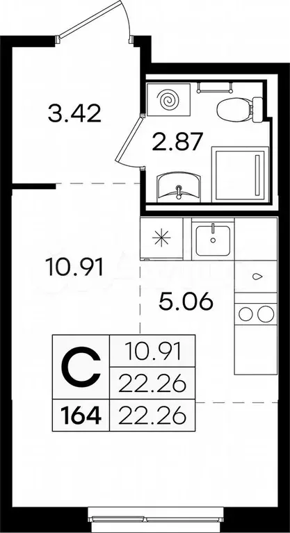 Квартира-студия, 22,3 м, 5/9 эт. - Фото 0