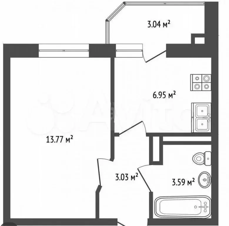 1-к. квартира, 30 м, 4/22 эт. - Фото 0