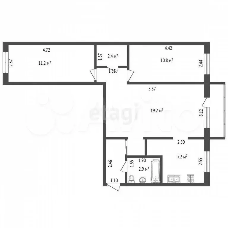 3-к. квартира, 58 м, 3/5 эт. - Фото 0