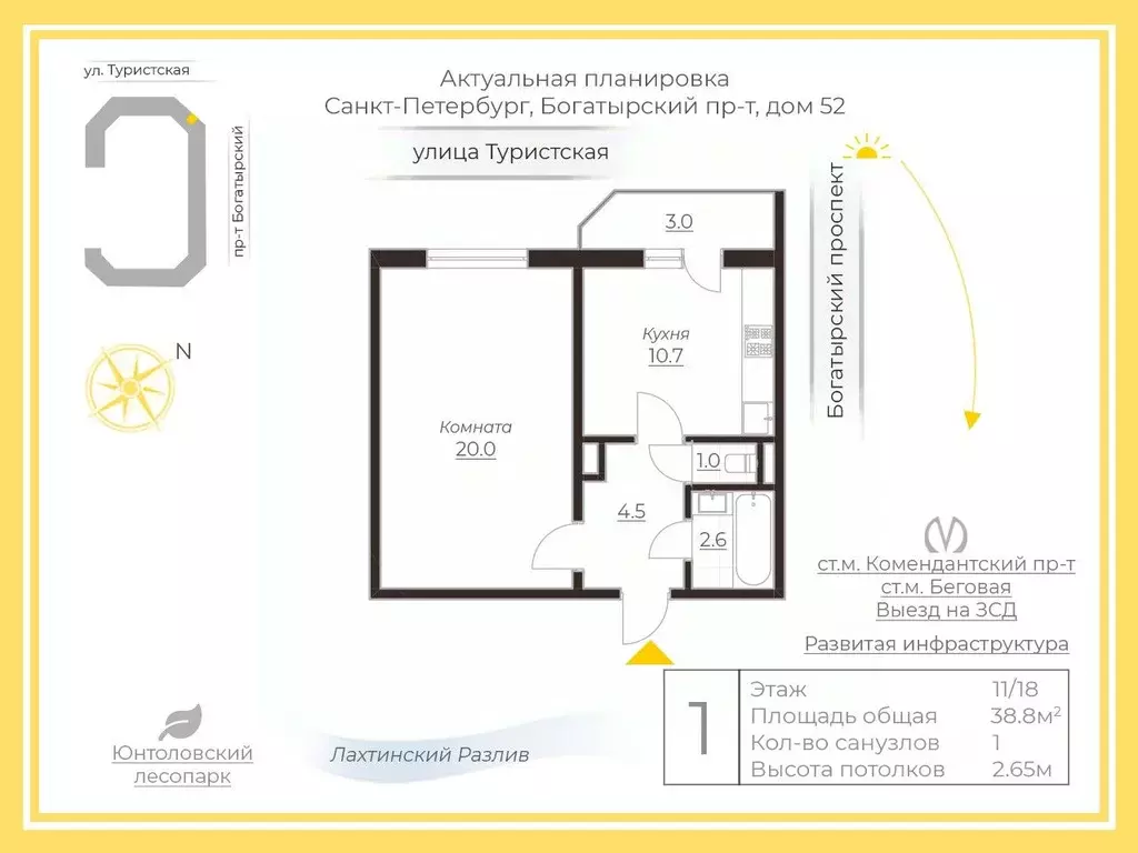 1-к кв. Санкт-Петербург Богатырский просп., 52к1 (38.8 м) - Фото 2