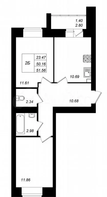 2-к. квартира, 51,6м, 3/10эт. - Фото 0