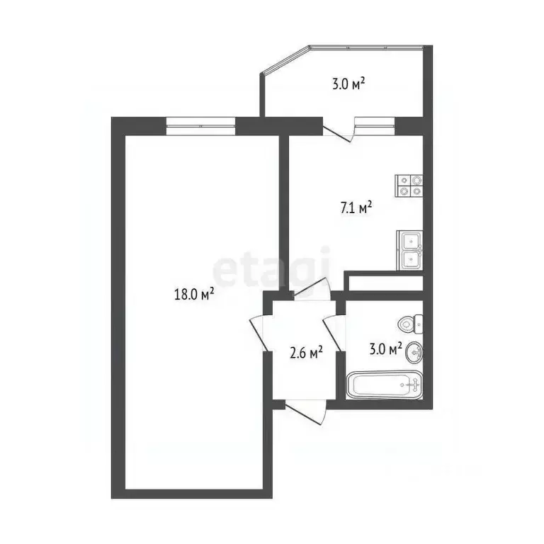 1-к кв. Тюменская область, Тюмень ул. Алексея Леонова, 32 (30.7 м) - Фото 2