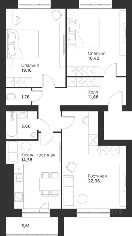 3-к кв. Тульская область, Тула ул. Героев России, 8 (92.89 м) - Фото 1