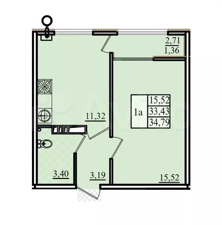 1-к. квартира, 34,8 м, 7/12 эт. - Фото 0