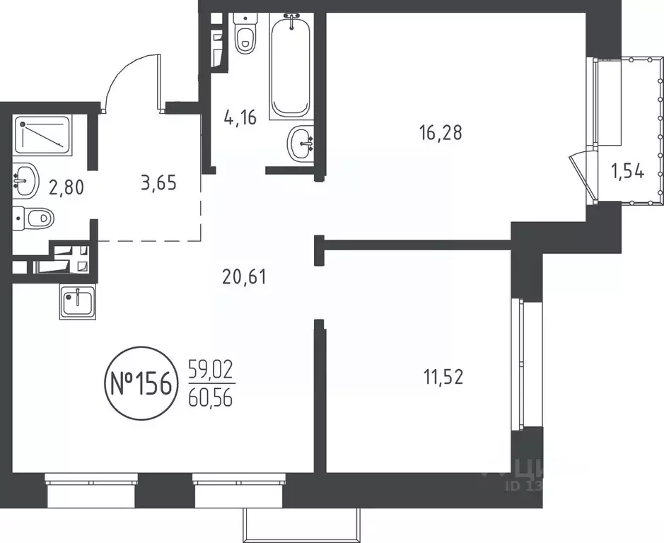 2-к кв. Иркутская область, Иркутск ул. Эдуарда Дьяконова, 11 (60.56 м) - Фото 0