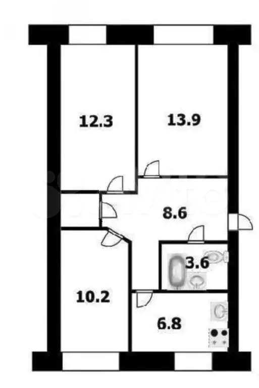 3-к. квартира, 57 м, 2/5 эт. - Фото 0