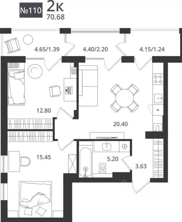 2-к кв. Калининградская область, Светлогорск Новая ул., 108-114 (70.68 ... - Фото 1