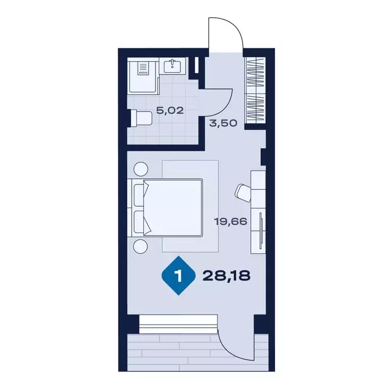 1-комнатная квартира: Сысерть, апарт-отель Панорама (28.18 м) - Фото 1