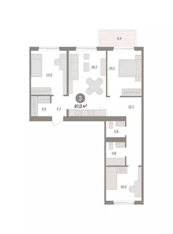 3-комнатная квартира: Новосибирский район, рабочий посёлок Краснообск, ... - Фото 2