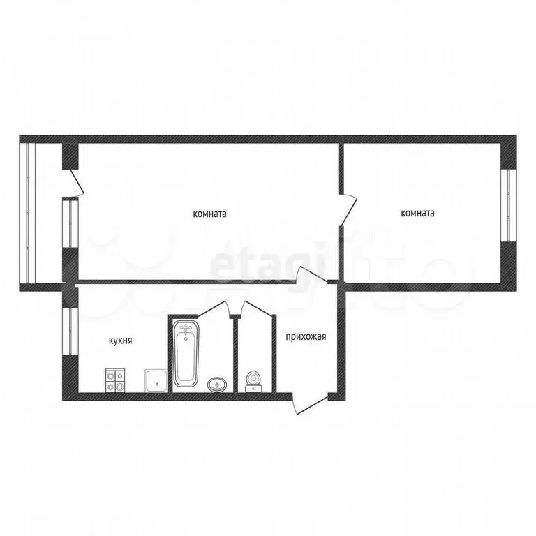 2-к. квартира, 43,7 м, 5/5 эт. - Фото 0