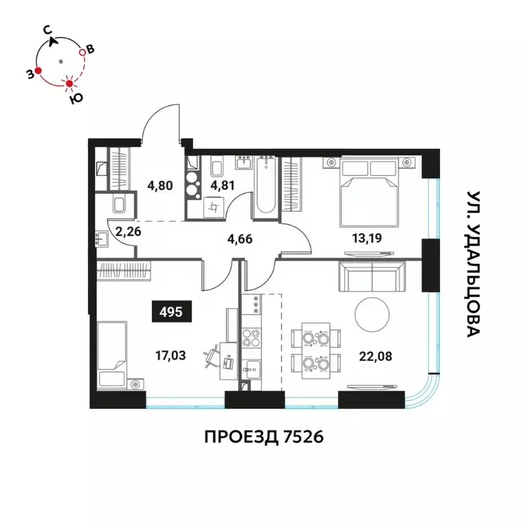 3-к кв. Москва Инноватор жилой комплекс, кБ (68.83 м) - Фото 0