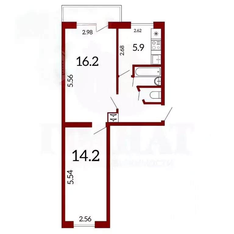 2-комнатная квартира: посёлок городского типа Малышева, улица ... - Фото 1