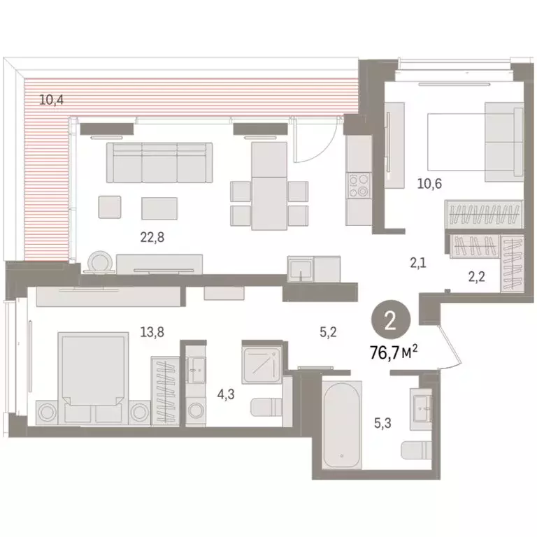2-комнатная квартира: Тюмень, жилой комплекс На Минской (76.68 м) - Фото 1