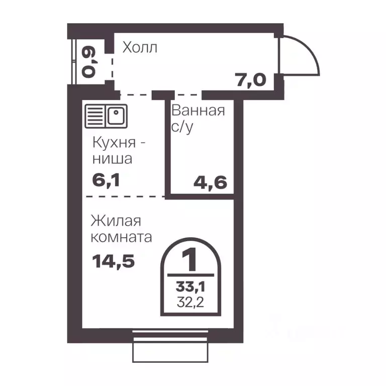 1-к кв. Челябинская область, Челябинск просп. Ленина, 19В (32.2 м) - Фото 1