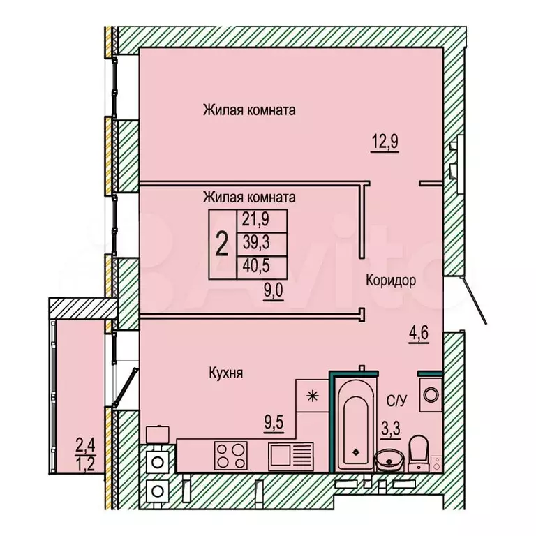 2-к. квартира, 40,5 м, 5/10 эт. - Фото 0