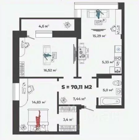 3-к кв. Хакасия, Абакан ул. Генерала Тихонова, 5 (70.11 м) - Фото 1