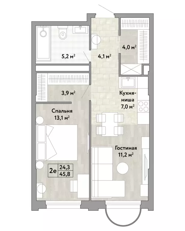 1-к квартира, 48.5 м - Фото 0