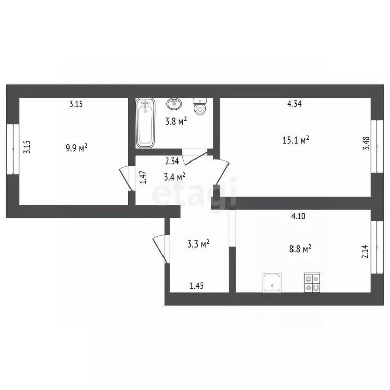 2-к кв. Ямало-Ненецкий АО, Новый Уренгой Юбилейная ул., 1Г (44.3 м) - Фото 0