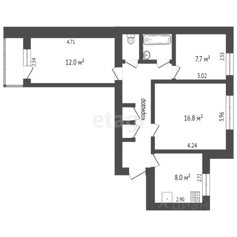 3-к кв. Омская область, Омск Харьковская ул., 19 (61.6 м) - Фото 1