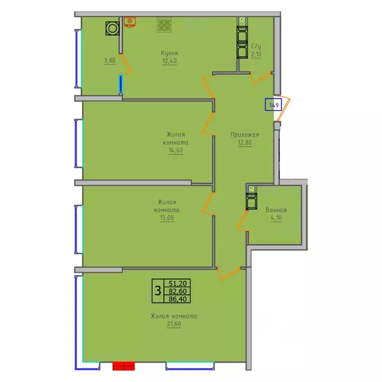 3-к кв. Ставропольский край, Ставрополь ул. 45-я Параллель, 52А (86.4 ... - Фото 1