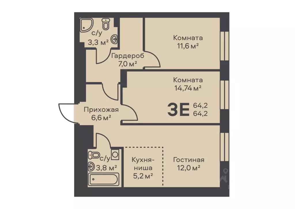 3-к кв. Пермский край, Пермь ул. Подводников (64.2 м) - Фото 1