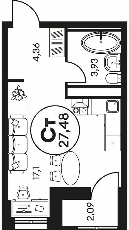Квартира-студия, 27,5 м, 4/25 эт. - Фото 1