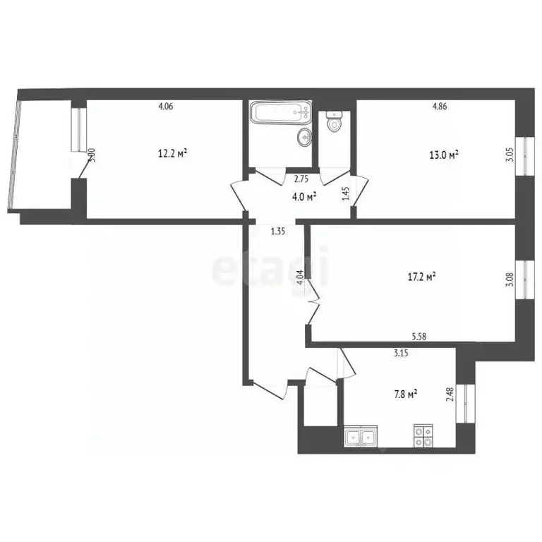 3-к кв. Тюменская область, Тюмень ул. Монтажников, 11 (65.4 м) - Фото 2