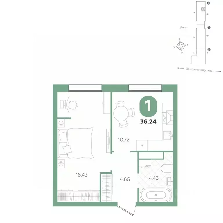 1-к кв. Тюменская область, Тюменский муниципальный округ, с. Горьковка ... - Фото 1