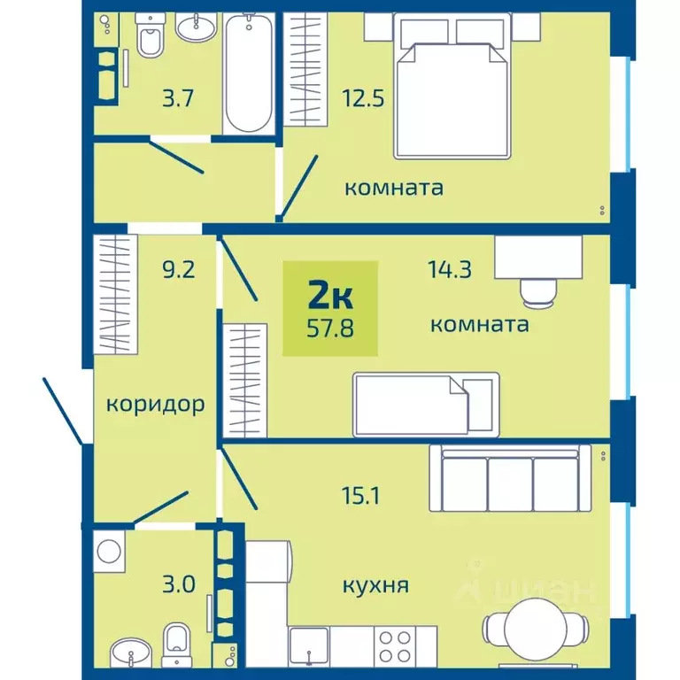 2-к кв. Пермский край, Пермь ул. Старшего Лейтенанта Гачегова, 1 (57.8 ... - Фото 0