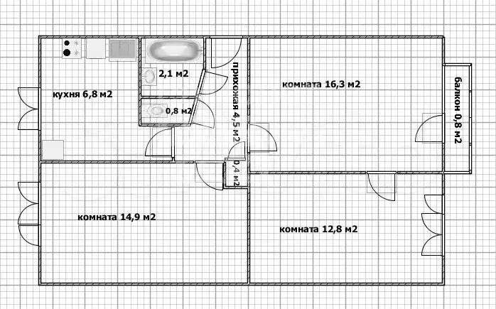 3-к. квартира, 59,4 м, 2/5 эт. - Фото 0