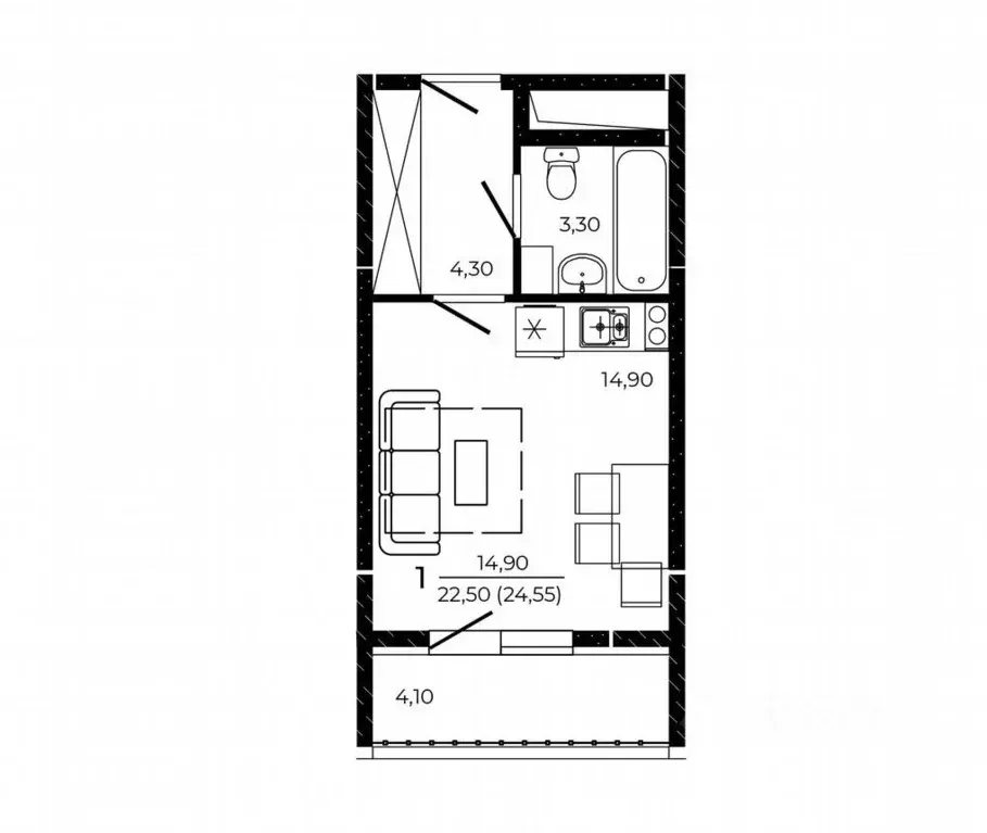 Студия Ростовская область, Ростов-на-Дону ул. Назарько, 3 (27.0 м) - Фото 2