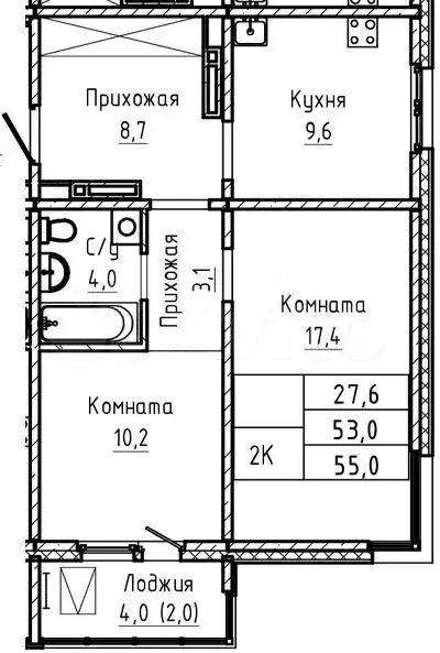 2-к. квартира, 55 м, 13/17 эт. - Фото 1